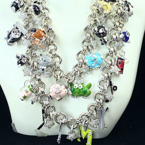 Aaron Basha 18k White Gold Enamel and Diamond Charm Necklace 20" 285.4g JR85754 - Picture 1 of 16